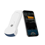 Lightweight Dolphin C10RL ultrasound scanner next to iPhone